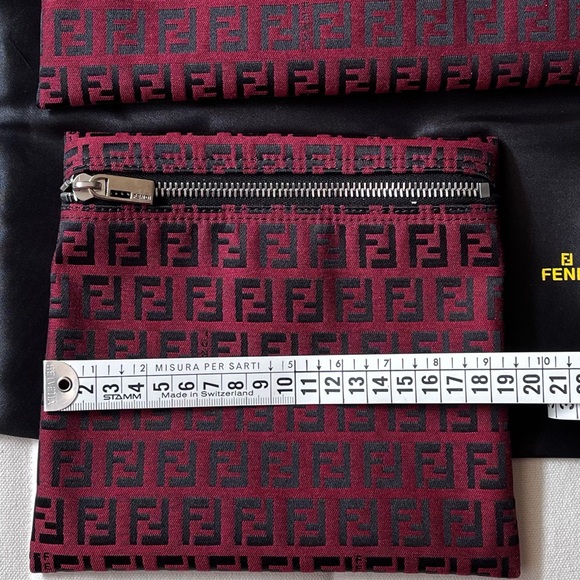 New 2 FENDI Zucca Zucchino Pouch Red Canvas Vintage - Picture 5 of 7